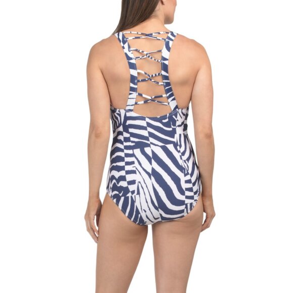 JANTZEN Pantheon Blue Detailed Back One-piece Swimsuit - Picture 2 of 2